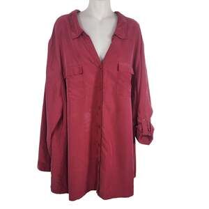 Catherines Womens Shirt Modal Blend Soft Button Front Long Tab Sleeve Size 3X